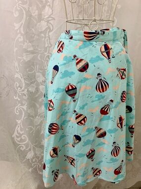 Royal Monk soaring retro wrap Aqua Hot Air Balloon Print A-Line Skirt Sz 3XL/20